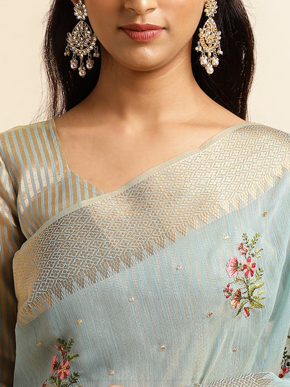 Dhiyona GR Women's Kashmira Sky Cotton Silk Saree