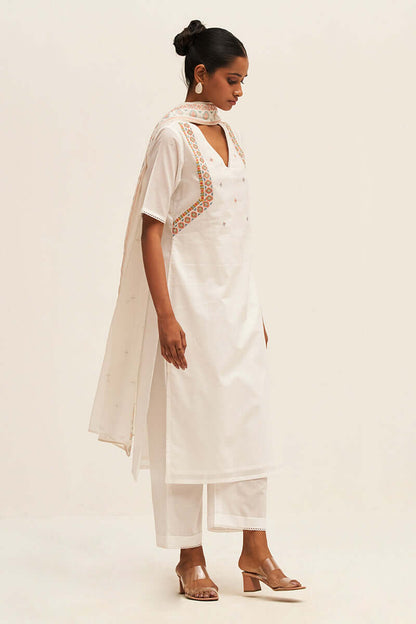 Women's White Embroidered Cotton Salwar Suit