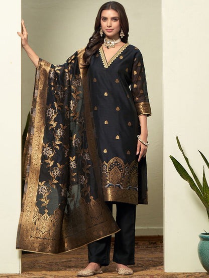 Dhiyona SN Women's Woven-Designed Straight Kurta With Trouser & Dupatta Set