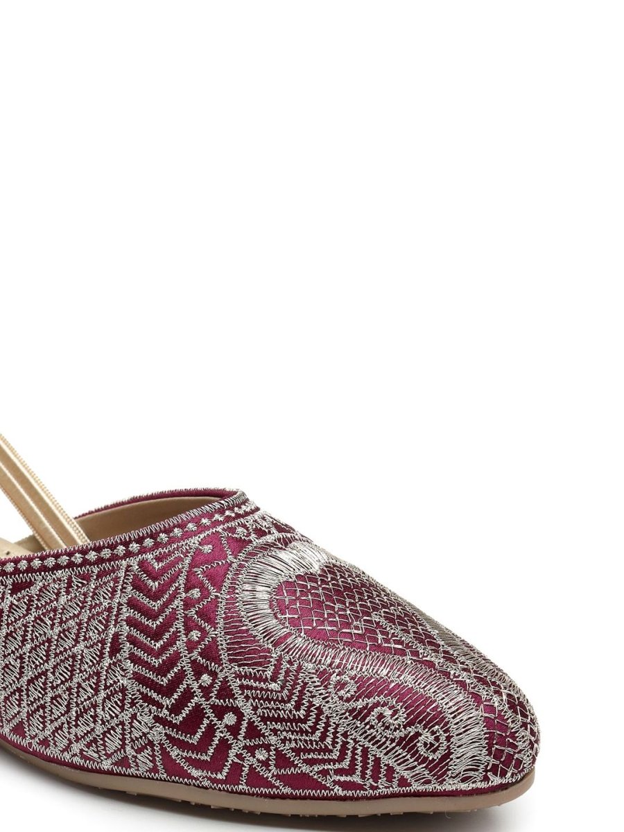 Dhiyona AK Women Leather Embroidered Backstrap Mules Flats