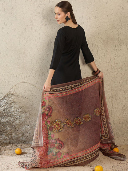 V-Neck A-Line Kurta With Trousers & Dupatta