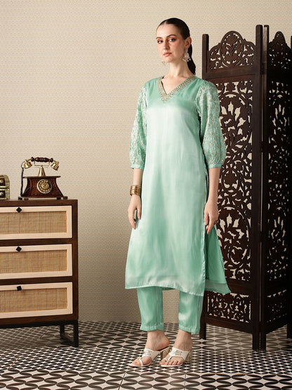 Dhiyona PD Women Floral Embroidered Jashn Kurta with Trousers & Dupatta
