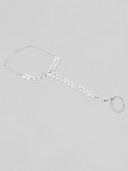 Dhiyona RJ Women's Women Rhodium Plated Cubic Zirconia Studded Ring Bracelet