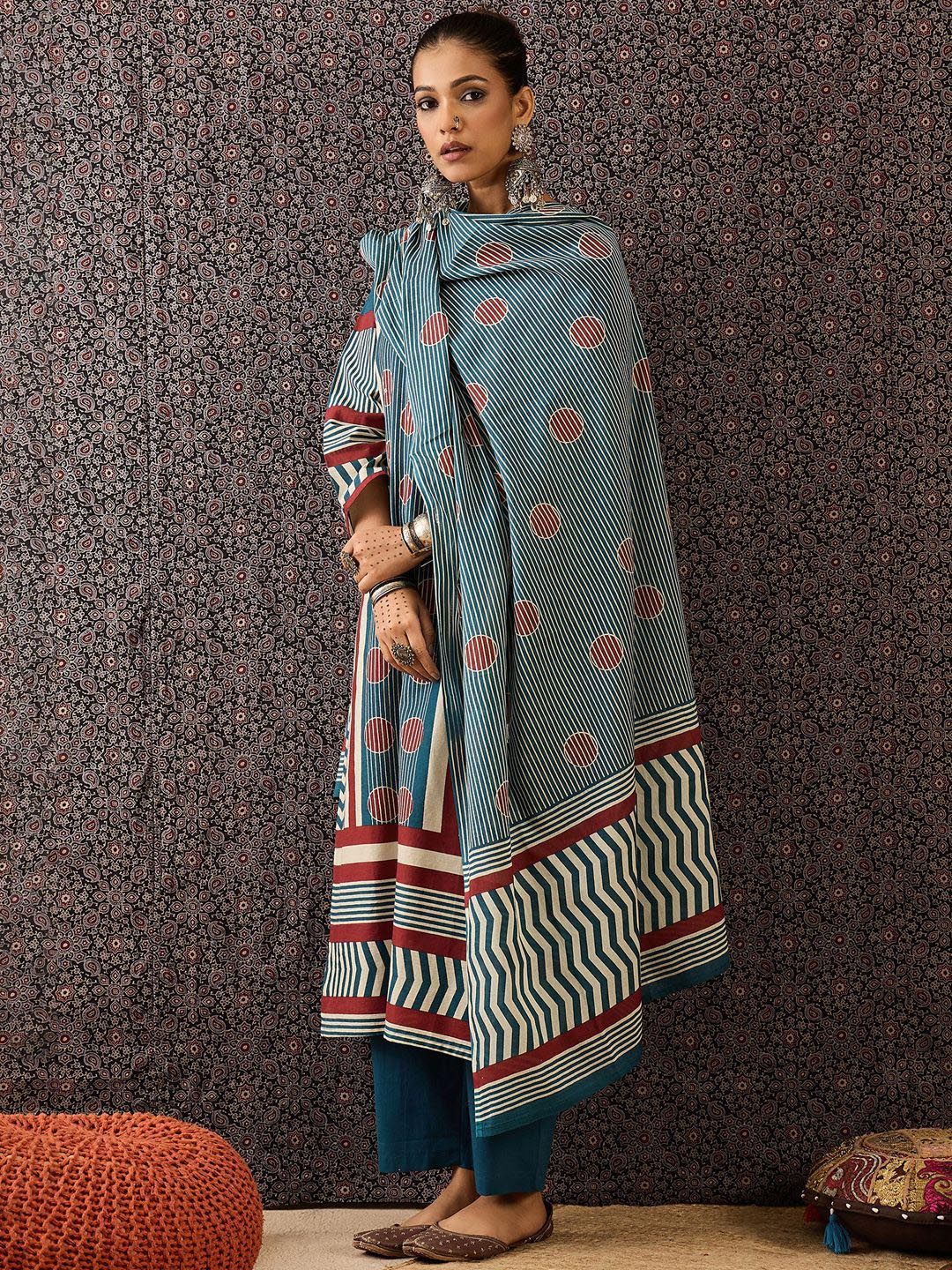 Women Printed Regular Pure Cotton Kurta with Trousers & With Dupatta