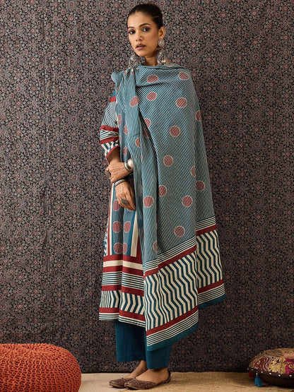 Women Printed Regular Pure Cotton Kurta with Trousers & With Dupatta