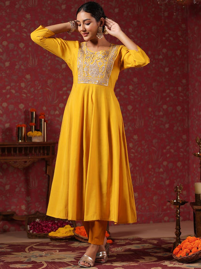 Dhiyona IS Women's Ethnic Motifs Embroidered Anarkali Kurta & Trousers With Dupatta