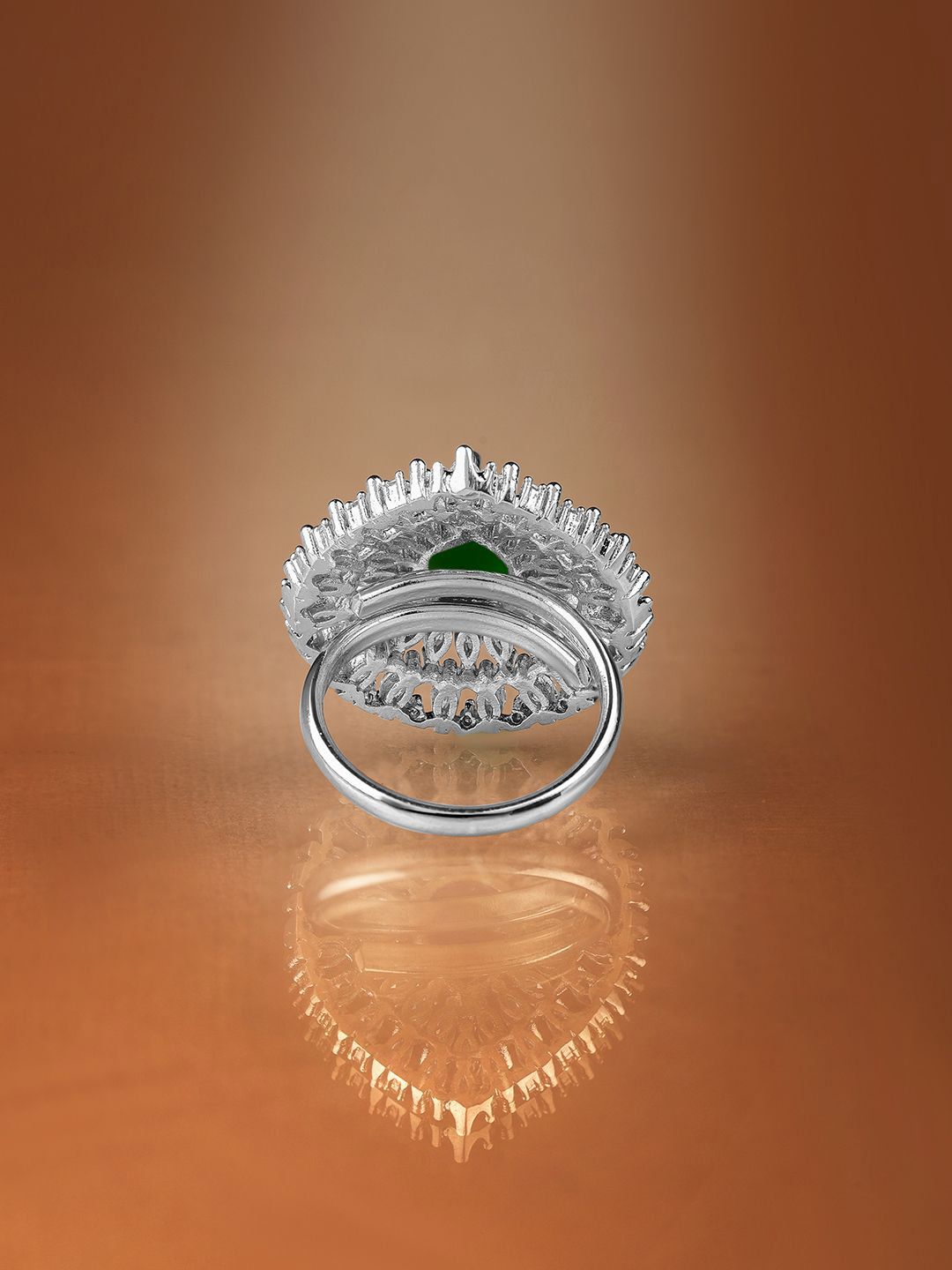 Dhiyona RJ Women's Rhodium Plated High Quality AD & Emerald Stone Studded Finger Ring