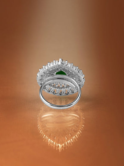 Dhiyona RJ Women's Rhodium Plated High Quality AD & Emerald Stone Studded Finger Ring