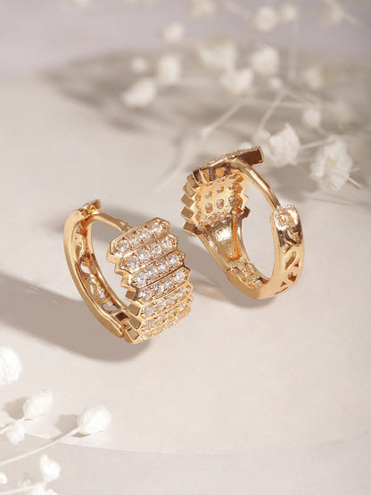 Dhiyona RJ Women's 22KT Gold Plated American Diamond Studded Semi Hoop Earrings