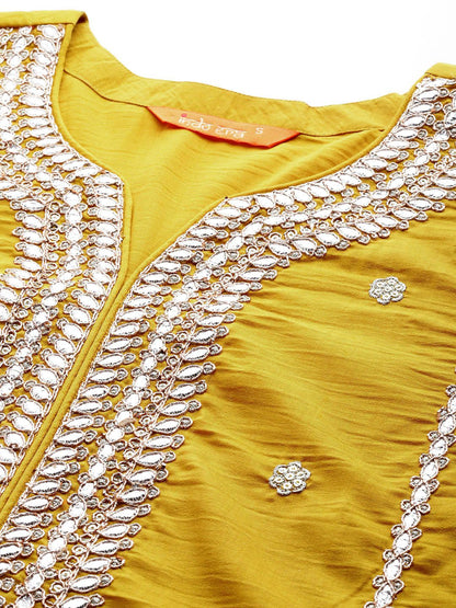 Dhiyona IE Women Ethnic Motifs Embroidered Gotta Patti Kurta with Trousers & Dupatta