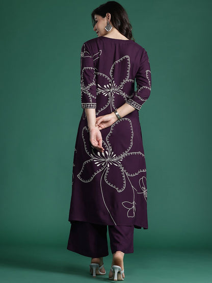Floral Printed Sequinned Kurta with Palazzos