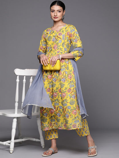 Dhiyona VA Women's Empire Pure Cotton Kurta with Trousers & With Dupatta