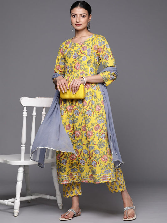 Dhiyona VA Women's Empire Pure Cotton Kurta with Trousers & With Dupatta