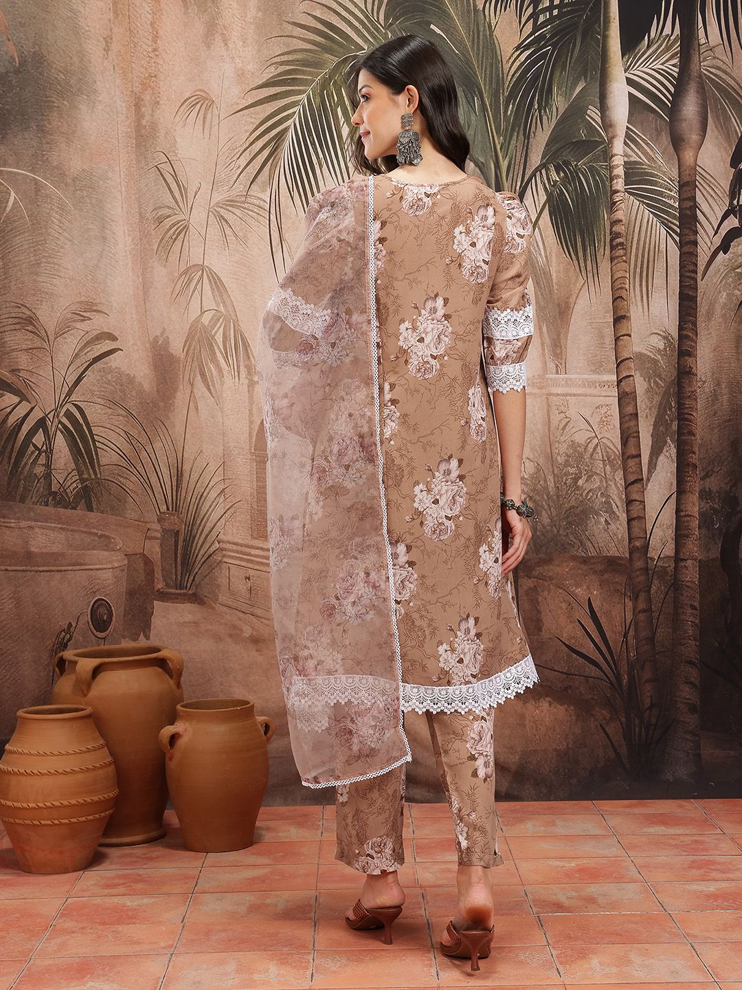 Dhiyona SN Women's Floral Print Paneled Kurta with Trousers & Dupatta