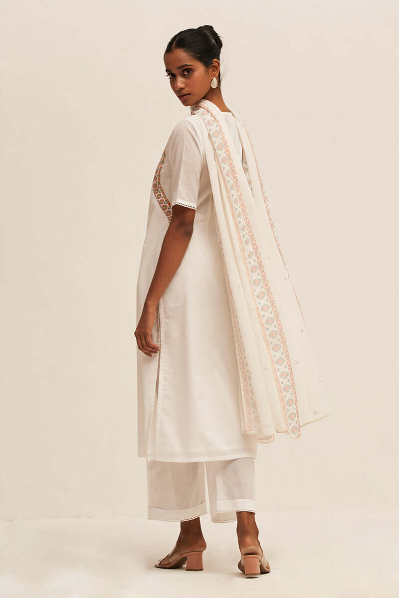 Women's White Embroidered Cotton Salwar Suit