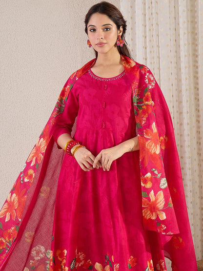 Women Floral Printed Regular Pure Cotton Kurta with Trousers & Dupatta