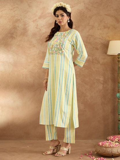 Dhiyona IE Floral Embroidered Pure Cotton Straight Kurta with Trouser