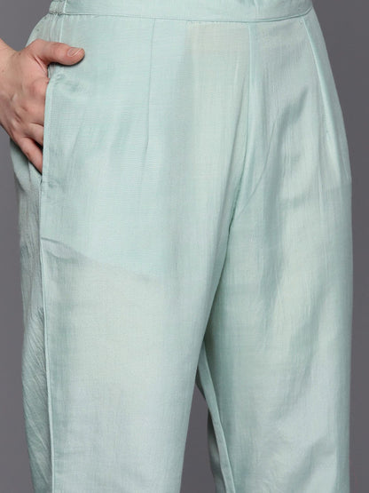 Dhiyona IE Embroidered Regular Sequinned Chanderi Silk Kurta with Trousers & Dupatta