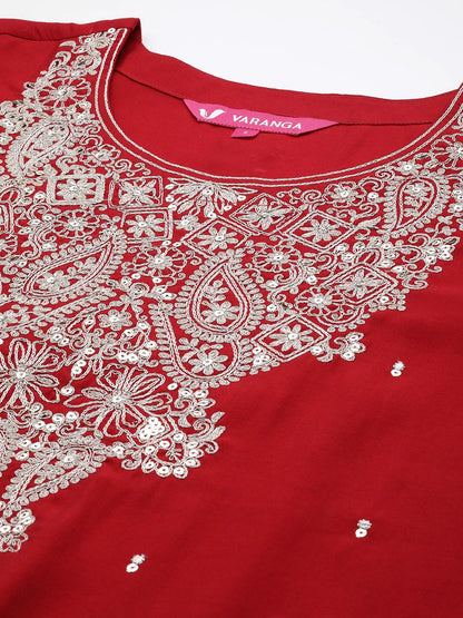 Dhiyona VA Women'sPaisley Embroidered Zari Kurta with Trousers & Dupatta