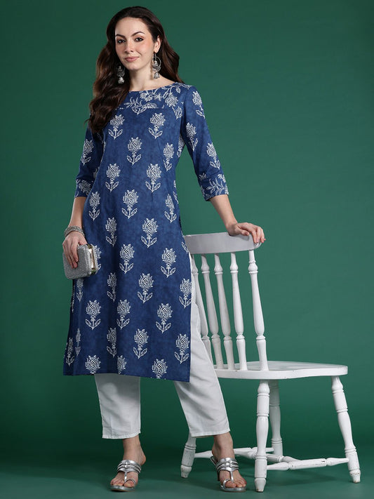 Dhiyona IE Floral Printed Indigo Kurta