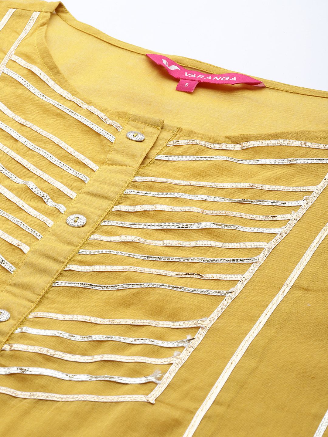 Dhiyona VA Women's Mustard Yellow & Yellow Gotta Patti Cotton Kurta with Palazzos & Dupatta