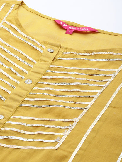 Dhiyona VA Women's Mustard Yellow & Yellow Gotta Patti Cotton Kurta with Palazzos & Dupatta