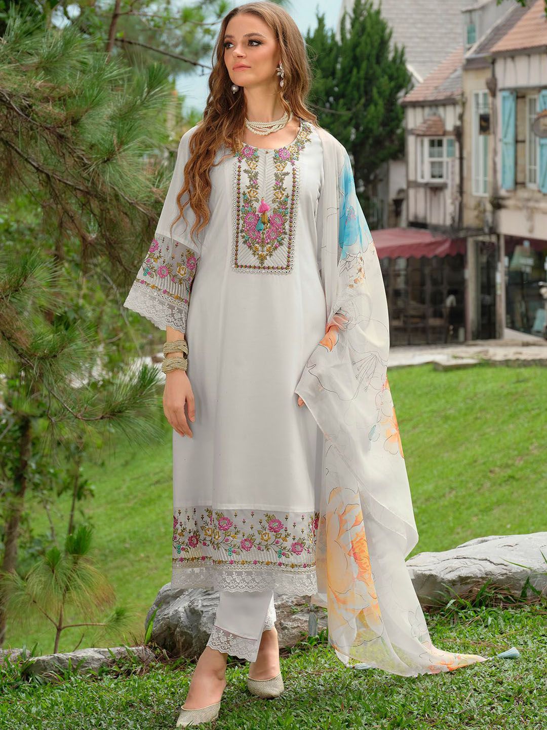 Women Floral Embroidered Kurta with Trousers & Dupatta