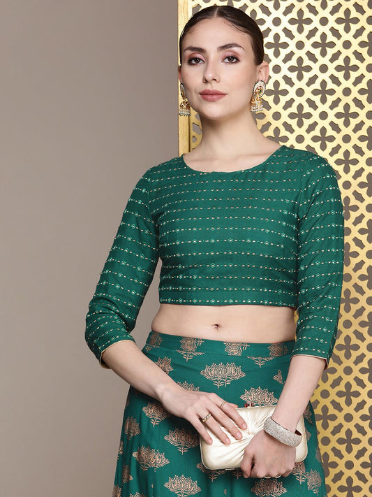 Dhiyona PD Women Floral Embroidered Jashn Regular Thread Work Top with Skirt