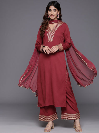 Dhiyona VA Women's Regular Gotta Patti Silk Crepe Kurta with Trousers & With Dupatta