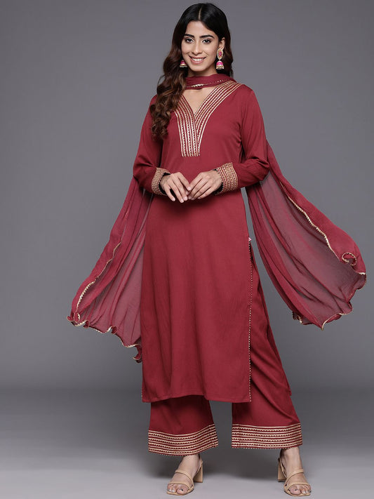 Dhiyona VA Women's Regular Gotta Patti Silk Crepe Kurta with Trousers & With Dupatta