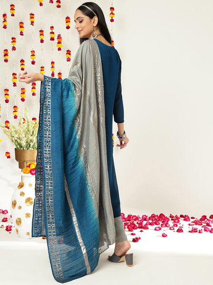 Dhiyona VA Women'sEthnic motifs Embroidered Sequinned Straight Kurta & Sharara With Dupatta