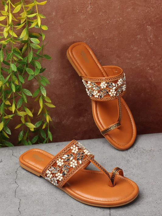 Dhiyona AK Floral Embellished Embroidered Open One Toe Flats