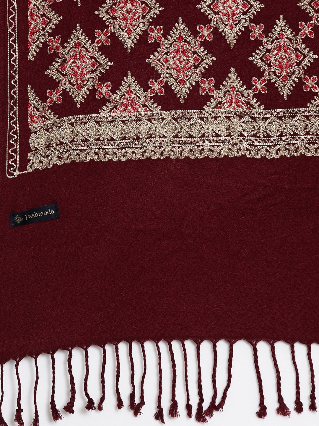 Dhiyona PA Women Maroon Embroidered Shawl