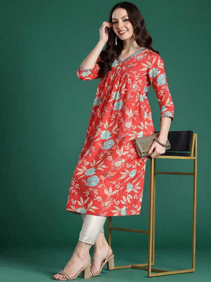 Dhiyona IE Floral Printed Pure Cotton Kurta