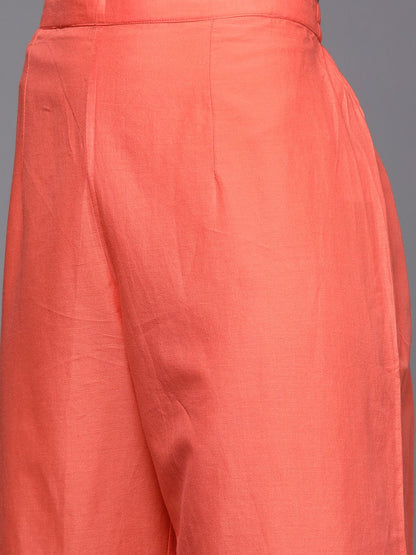 Women Coral Red Ethnic Motifs Printed Kurta with Trousers & With Dupatta