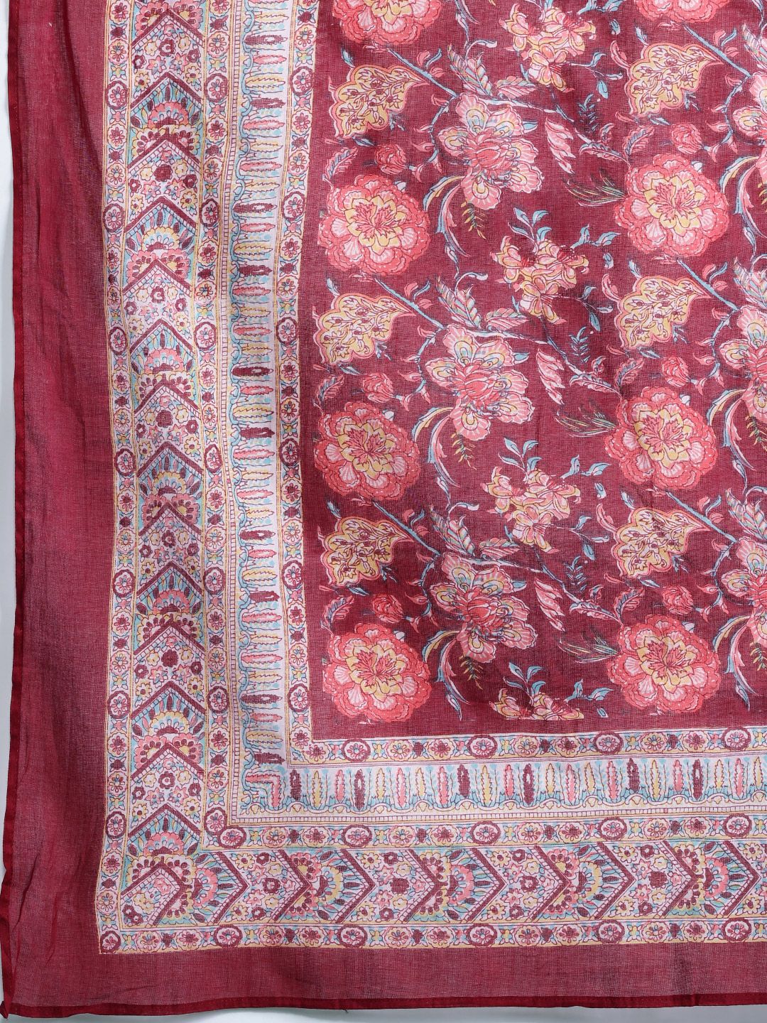 Floral Embroidered Thread Work Kurta With Palazzos & Dupatta