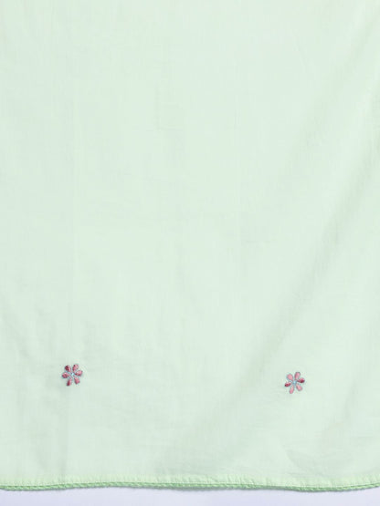 Dhiyona IE Floral Embroidered Pleated Thread Work Pure Cotton Kurta with Trousers & Dupatta