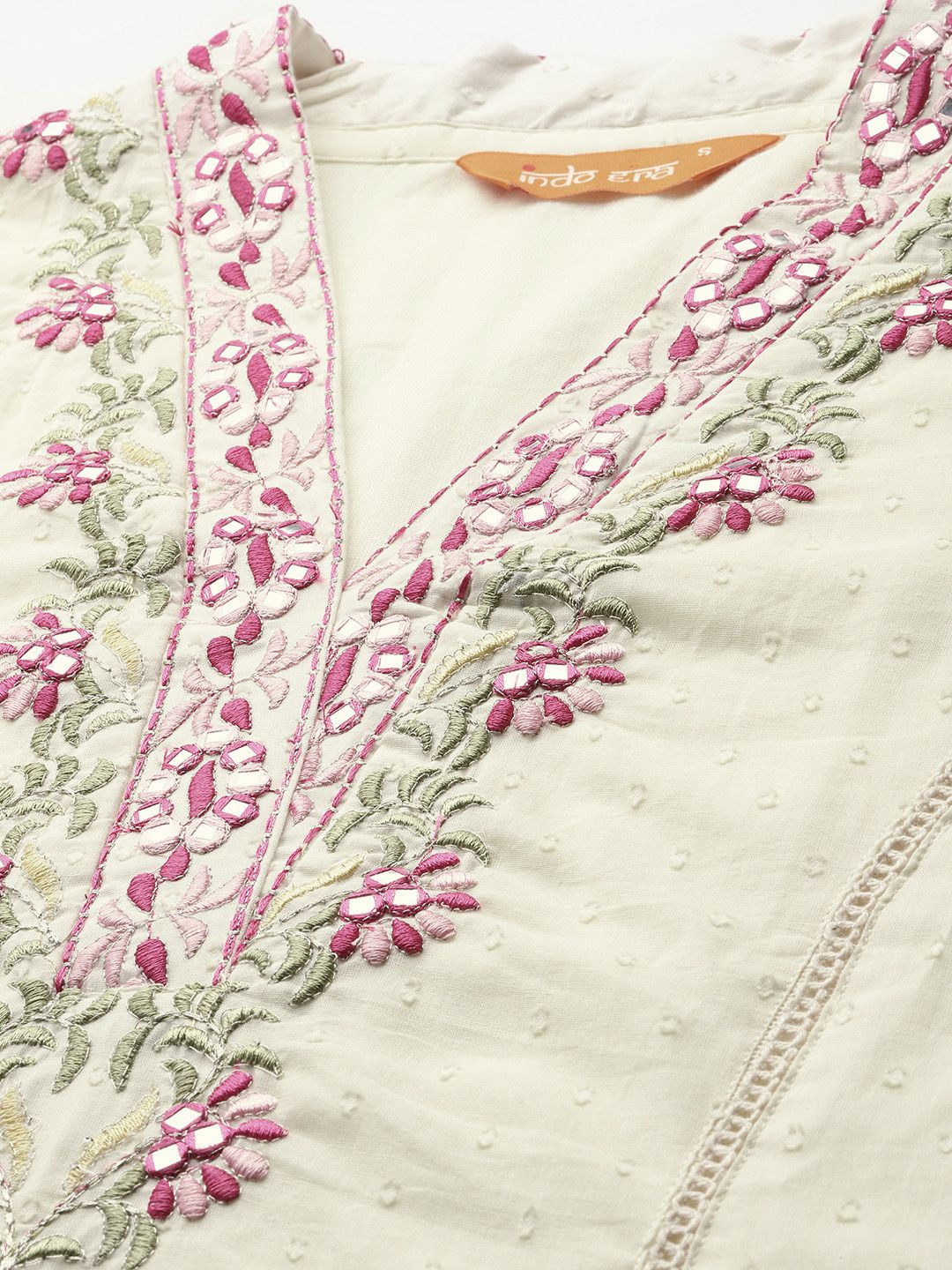 Floral Embroidered Pure Cotton Kurta with Trousers & Dupatta