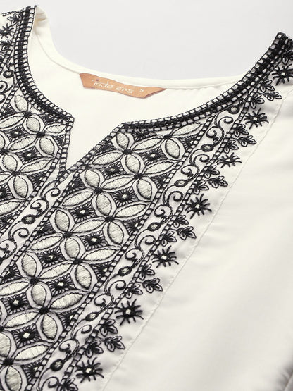 Ethnic Motifs Yoke Design Thread Work Kurta With Trousers & Dupatta