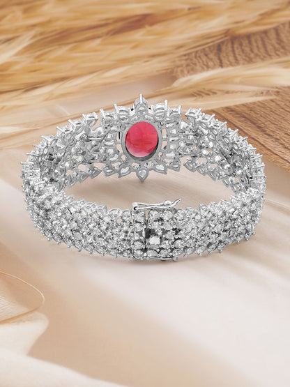 Dhiyona RJ Women's Rhodium-Plated Ruby Red & White Cubic Zirconia Bracelet