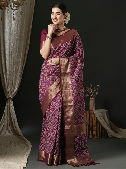 Women's Silk Blend Purple Woven Design Designer Saree With Blouse Piece