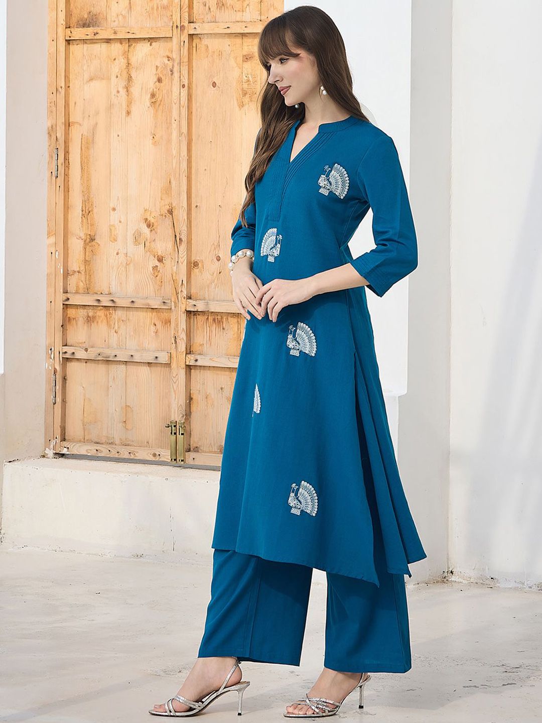 Women Ethnic Motifs Embroidered Regular Pure Cotton Kurta With Palazzos