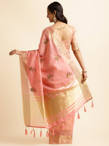 Dhiyona GR Women's Kashmira Pink Cotton Silk Saree