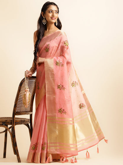 Dhiyona GR Women's Kashmira Pink Cotton Silk Saree