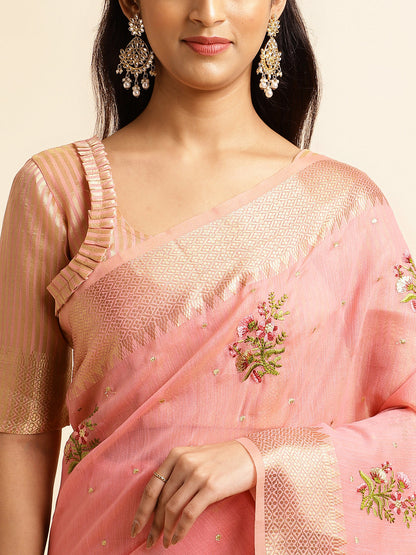 Dhiyona GR Women's Kashmira Pink Cotton Silk Saree