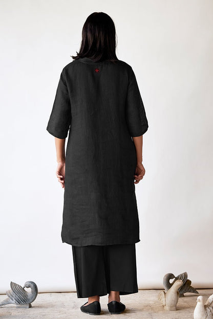 Women's Black Hand Printed Linen Co-ord Set