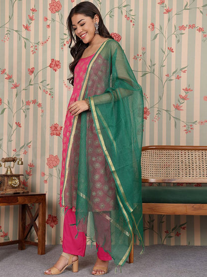 Dhiyona OD  Women Floral Printed Regular Kurta with Trousers & With Dupatta