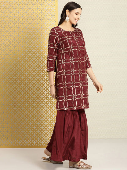 Dhiyona PD Women Woven Design Regular Sequinned Jashn Kurta with Sharara & Dupatta