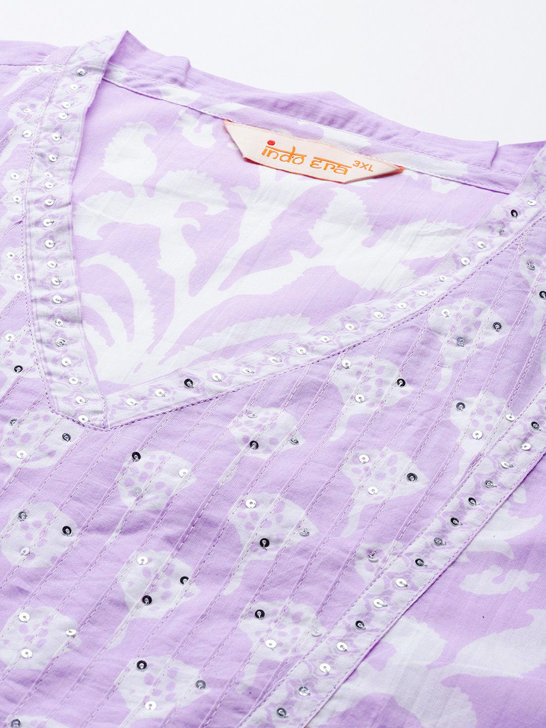 Dhiyona IE Plus Size Floral Printed Sequinned Pure Cotton Kurta with Trousers & With Dupatta