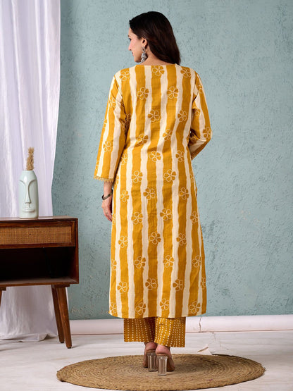 Dhiyona VA Women's Striped Regular Pure Cotton Kurta with Trousers & With Dupatta